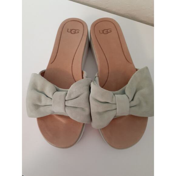 UGG Joan Ladies Green Bow Accent Slip On Platform Slides Sandals size 7.5 - Picture 7 of 7